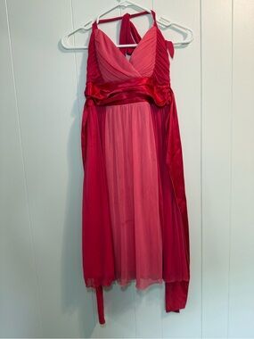 XS Red Pink Halter Empire Waist Y2K, 2000s, Halter Dress